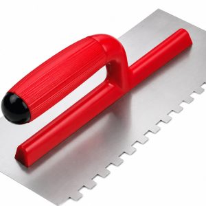 Rubi stalen lijmkam 28 cm met vertanding en open rode kunststof handgreep